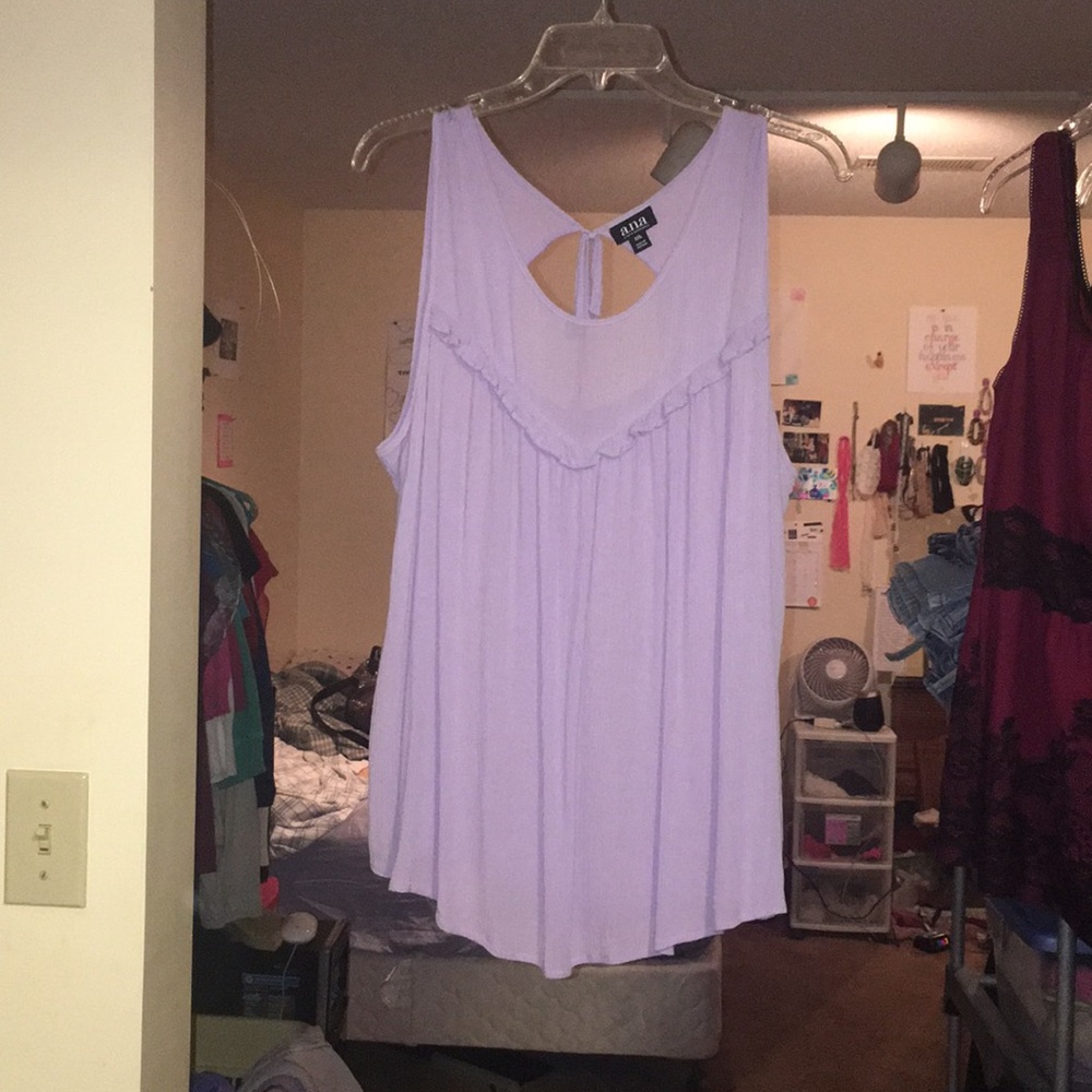 Ana purple ruffle flowy tank with key hole back